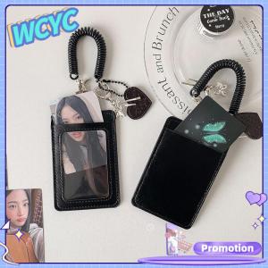 WCYC PU Leather Card Holder Double Card Slot with Lanyard Photos Protective Cover Fashion ID Card Holder