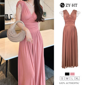 ZY·HT 2024 Summer New Dress Cotton Stretch Pleated Slim Elegant Long Casual Dress 5836 eravogue
