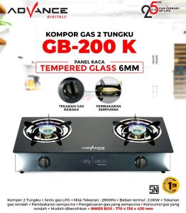 Advance GB200K / GB201K Kompor Gas Kaca / Kompor Tanam 2 Tungku Tempered Glass - FREE ONGKIR