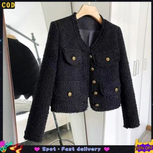 【24H Ship】Tweed Blazer For Woman Coat Short Thin Elegant Lady Long Sleeve Suit Jacket
