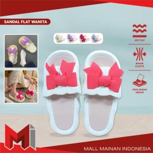 MallMainan-S57 Sandal Flat Wanita Motif Pita Sendal Wanita Slop Jelly Kekinian / Sendal Korea Pita Karet Rumah Flat Anti Slip Import