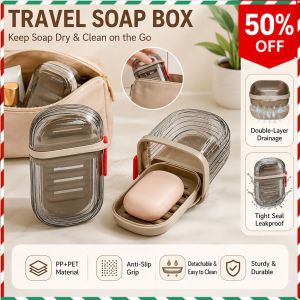 Travel Soap Box Portable Sealed Case with Double Layer Drainage Tray for Bathroom Gym Camping PP+PET Holder