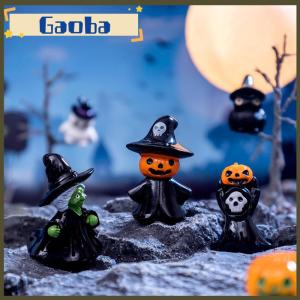 gaoba Mini Halloween Ornament Cartoon Witch Ghost Pumpkin Figurine Micro Landscape Dollhouse Model Car Interior Desktop Decoration