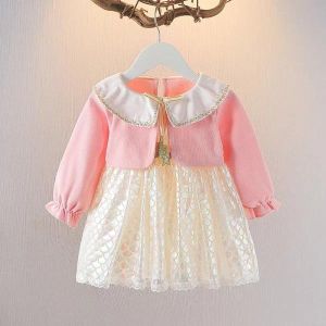 X BABY Dress Anak Perempuan Gaun Anak Cewek Lengan Panjang Katun Polos Korean Style Usia 1-4 Tahun
