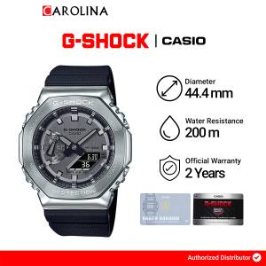 Jam Tangan Pria Casio G-Shock GM-2100-1A CasiOak Metal Covered Grey Analog Digital Dial Black Resin Band