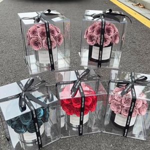Acrylic Soap Bouquet Preserved Rose Hug Bucket Flower Gift Decor Box for Birthday Anniversary Present