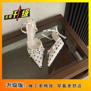 [Free Shipping] Thin-Heeled Bow-Adorned Open-Back Sandals 2026 Spring New Collection Sweet And Stylish Polka-Dot Pointed-Toe High Heels For Women