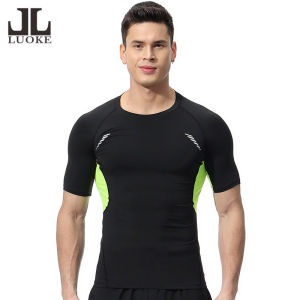Luoke Short Sleeved Mens High Elasticity Splicing Quick Drying T-shirt Outdoor Sweating Basketball Running Tight Sportswear