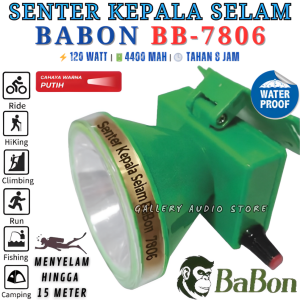 Senter Kepala Selam BABON BB-7806 120 Watt | Head Lamp Diving 120W Babon BB-7806 Anti Air Cahaya Putih Super Terang | Senter Kepala Selam Diving / Menyelam / Selam Babon Tahan Hingga 8 Jam | Gallery Audio