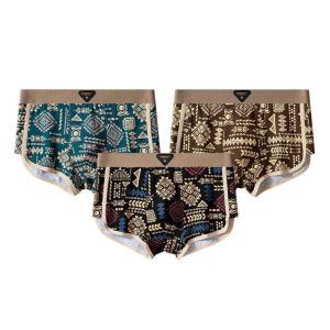 TANFU 3Pcs Seamless Mens Boxer Briefs Plus Size Mid Waist Printed Panties Comfortable Elastic Shorts Underpants Male