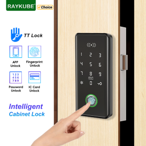 RAYKUBE TT Lock Blutooth Smart Fingerprint Drawer Lock Electric RFID 13.56MH IC Card Digital Cabinet Lock APP Keyless Lock ZW179