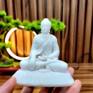 Tượng Phật Bổn Sư Màu Trắng Lưu Ly - Tượng Trang Trí Tiểu Cảnh Bàn Trà Gỗ Lũa