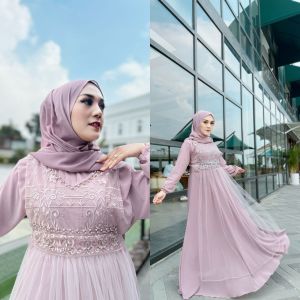 GAMIS SELMA BRUKAT TILE MUTIARA IMPORT / MAXI MUSLIM KONDANGAN PESTA