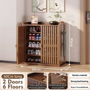 【SG Local Seller】2025 Upgrade Wood Bamboo Shoe Rack Cabinet With Door Storage Organiser Shelves Entryway Grille Breathable Thickened Laminate Shoe Storage