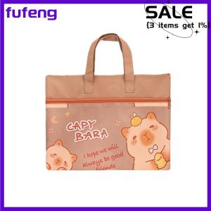 fufeng Canvas Capybara Students Tutorial Bag Large-capacity With Zipper Tote School Packet School Office Supplies File Bag Student