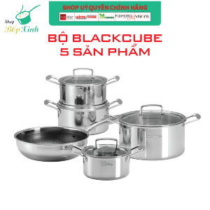 Bộ nồi chống dính 3 lớp đáy liền khối inox 304 BlackCube Fivestar Plus nắp kính công nghệ chống trầy xước  dùng được mọi bếp