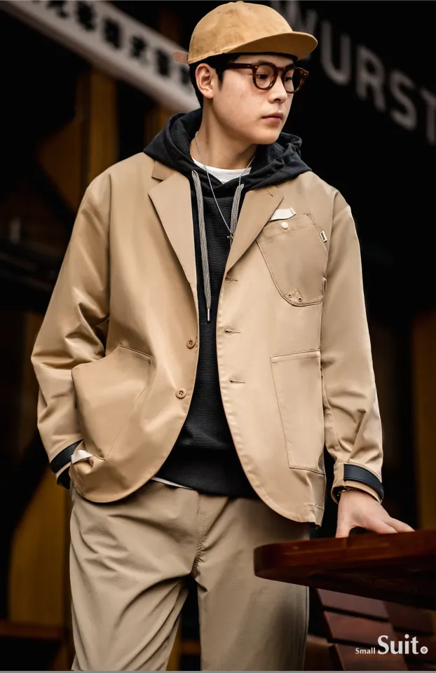 MADEN brand work clothes style men youth mature American casual lapel  collar small suit jacket multi-pocket functional loose party date interview 