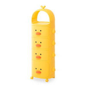 F918 Yellow Duck Multilayer Storage Shelf Rack w Wheels Snacks/ Children Locker Storage Box Cabinet w Drawers Trolley / Fireheart