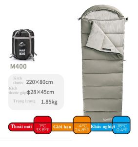 Túi ngủ du lịch cắm trại ngoài trời Naturehike túi ngủ bông dày mùa đông chống lạnh giữ ấm túi ngủ văn phòng cao cấp M