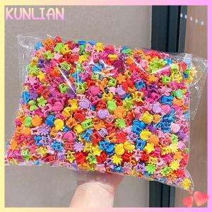 [KUNLIAN] 100Pcs Colorful Small Girls Hair Clips Cute Flower Star Hair Claws Styling Hair Braid Hairpins Kids Hair Accessories Headwear