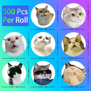 500PCS Round Funny Cat Lover Stickers Cat Emoji Gift Stickers Cute Animal Vinyl Waterproof Stickers