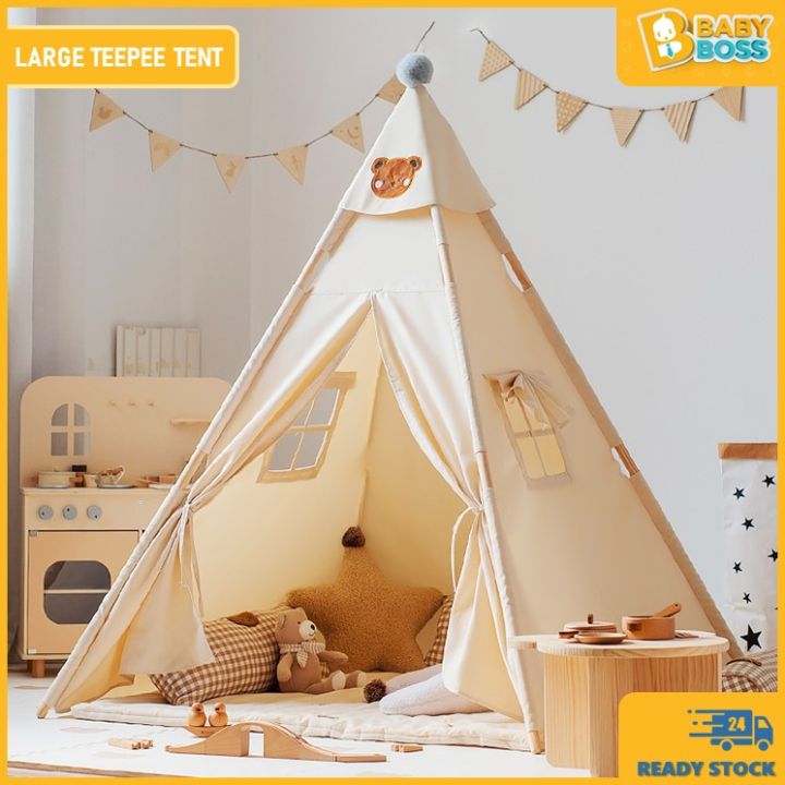 BabyBoss Kid Large Teepee Tent with Lights Mat Foldable Kids