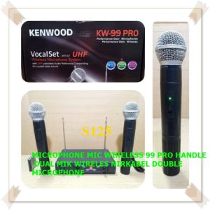 S125 MICROPHONE MIC WIRELESS 99 PRO HANDLE DUAL MIK WIRELES NIRKABEL DOUBLE MICROPHONE PROFESIONAL