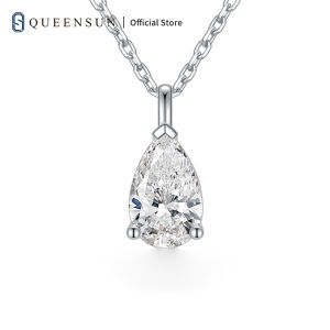 QUEENSUN 18K gold cultivated diamond shaped single diamond pendant with Oval diamond necklace for women椭圆形钻石项链