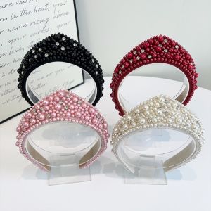 New Baroque Pearl Headband Elastic Faux Pearls Fabric Hair Bands Rhinestone Hair Hoop Headpiece h2610