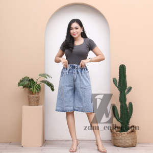 Celana Pendek 7/8 | Bawah Lutut | Tidak Rawis | Standar-Jumbo | Snow Blue-Snow Black