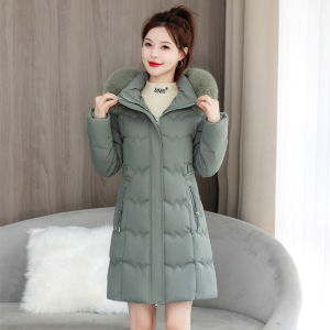 GRAZIA 2025 Winter Korean Big Fur Collar Parkas Women Slim Mid-Long Fur Ball Thick Snow Wear Parka Coat Female Wadded Jackets Clothing