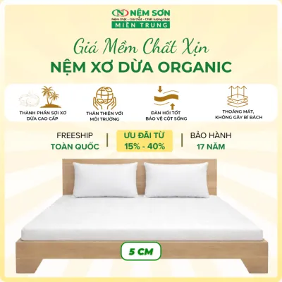 Nệm Xơ Dừa Tự Nhiên Gấp 3 [Nệm Sơn Miền Trung] Dày 5cm - Kháng Khuẩn Nâng Đỡ Cột Sống [Tặng 2 Ruột Gối Gòn Hơi Cao Cấp]