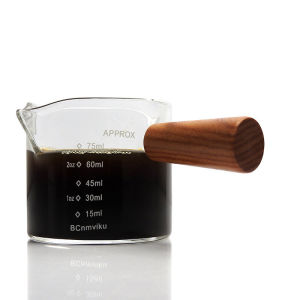 แก้วชงกาแฟ แก้วตวงนม พร้อมด้ามจับไม้ ขนาดเล็ก ดีไซน์สวย คุณภาพดี ใช้งานง่าย