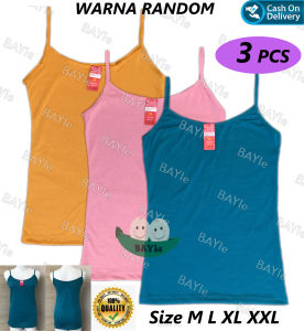 BAYIe - 3 PCS Singlet / Tanktop / Kaos Dalam Wanita Remaja Tali Kecil Bahan Katun Warna RANDOM Size M L XL XXL