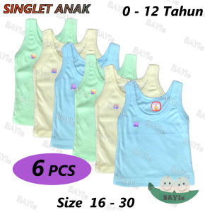 BAYIe - 6 PCS Kaos Dalam / Singlet Anak/Bayi WARNA HAO-HAO 100% katun SNI Size 16 - 30 Umur 0 - 12 Tahun
