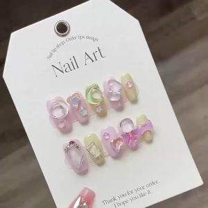 [HANDMADE]Artificial Nail Star Moon Macaron Dopamine Candy Sweet Mocha Diamond Dream Candy Phototpy Nails Reusable and Removable Nails