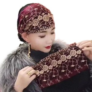 SPORTS XU งานปัก หมวกเป่าโถว ดอกไม้และดอกไม้ ลูกไม้ปักลาย ผ้าโพกหัว แฟชั่นสำหรับผู้หญิง ฤดูร้อนฤดูร้อนฤดูร้อน หมวกสำหรับสวดมนต์ สำหรับผู้หญิง