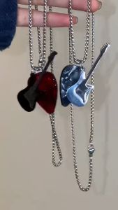 Hip-hop Guitar Pick Necklace Zinc Alloy Guitar Pendant Electric Guitars Clavicle Chain Couple Gifts