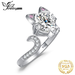 JewelryPalace Love Cat 3ct Round Cubic Zirconia 925 Sterling Silver Open Adjustable Statement Ring for Woman Girl