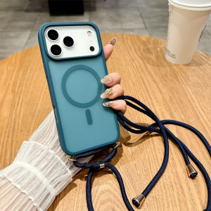 for Magsafe Candy Color Contrast Lanyard Case for Apple iPhone 17 ProMax 17 Pro Air 17Pro Crossbody Lanyard Necklace Matte Cover