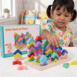 Montessori Wooden Toys Educational Kids Color Sorting Blocks Mainan Kanak Kanak Susun Kayu Early Learning Puzzle Game