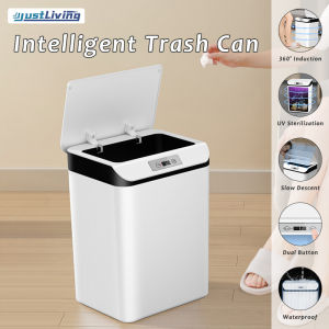 Justliving Thùng Thùng rác phòng tắm 15L có nắp tự động không cần chạm Thùng rác cảm biến chuyển động chống nước Thùng rác thông minh Thùng tự động chống ồn thấp bịt kín mùi thùng rác gấp cho xe hơi Nhựa chip thông minh