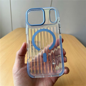 Original Corrugated Stripes Transparent For Magsafe c Case For iPhone 17Pro 18Pro 17Pro Max Clear Anti-fall Hard Cover