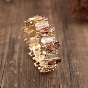 GOXBERK Ethnic Style Irregular Geometry Bracelet Colored Vintage Retro Hand Ring Handicraft Handmade Elastic Womens Bangle Women Girl