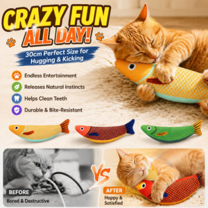 Cat Toy Fish Shape Teething Toy Durable Bite Resistant Self Entertainment Interactive Cat Toy Kitten Adult Cat Plush Soft Toy