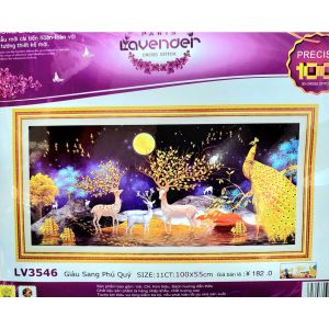 TRANH ĐÍNH ĐÁ CAO CẤP ( GIÁ SỈ) PHONG CẢNH HƯƠU NAI TÀI LỘC YD3009 (150X70CM) tranh thêu E57 (50x100). EDB57 (150x70)