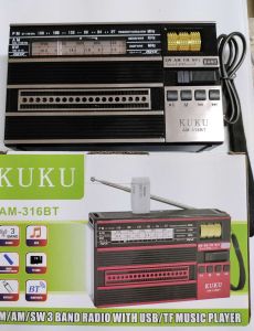 GDLITE KUKU AM-316BT Bluetooth Rechargeable AM/FM/SW Radio with USB/SD/TF MP3 Player and LED Flashlight