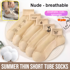 Cotton-Lined Sweat-Wicking Breathable Glass Crystal Socks Summer Thin Short Tube Socks Non-Slip Thin Cute