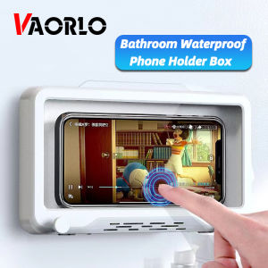 VAORLO 360 Rotating Bathroom Phone Holder Box Wall Mount Shower Phone Holder Stand 6.8 Inch Phone Storage Case Waterproof Shower Watching Holder