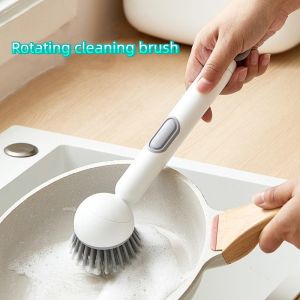 LIANG พลาสติก แปรงล้างจาน หมุนได้ แขวน ที่ขัดจาน แปรงขจัดคราบ ด้ามยาว แปรงอุปกรณ์ครัว ห้องครัว